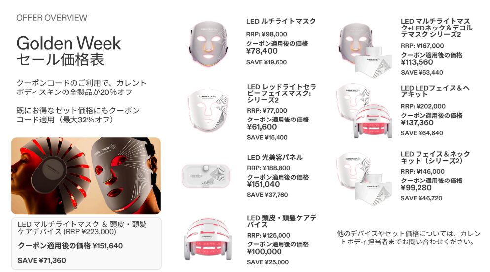 カレントボディセール価格表
